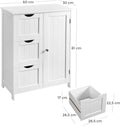 VASAGLE Dulap pentru baie, cu 3 sertare si un raft reglabil cu usa, 60x30x81 cm, alb