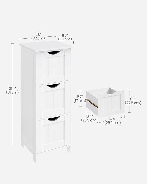 VASAGLE Dulap de depozitare pentru baie, 3 sertare, 30x32x81 cm, alb