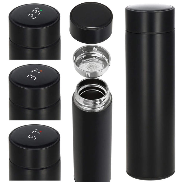 Cana termos Smart, inox, display LED, afisare temperatura, 500ml, 23cm, negru