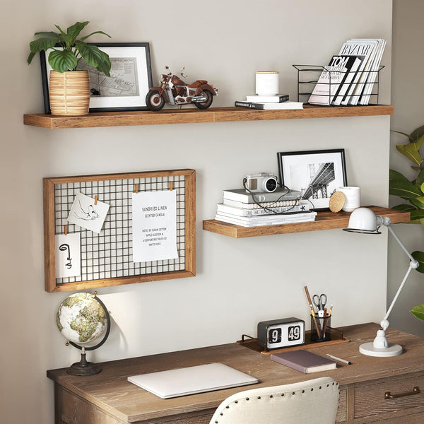 VASAGLE Raft de perete suspendat plutitor, MDF, sistem montare inclus, 60x20x4cm, vintage maro