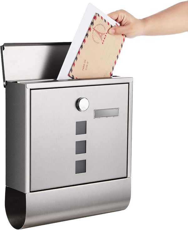 SONGMICS Cutie postala de exterior, pentru gard sau perete, din otel, 31x10x33cm, argintiu