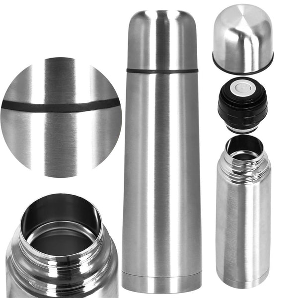 Cana termos cu pahar, perete din inox dublu izolat, 1000ml, 32cm, argintiu