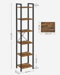 VASAGLE Raft cu 6 etaje, tip biblioteca, cadru metal si polite lemn, 30x40x187cm, industrial, maro rustic si negru