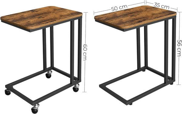 VASAGLE Masuta de cafea, cu cadru de otel si roti, 35x50x60cm, industrial, maro rustic si negru