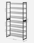 SONGMICS Raft pentru pantofi suprapozabil, pe 8 nivele, din metal, cu rafturi reglabile, pentru 32-40 perechi, 31x 92x163cm, negru