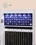 SONGMICS Dulap de bijuterii cu oglinda, montare pe perete, lumini LED, 37x10x120cm, alb