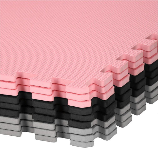 Covor din spuma pentru copii, tip puzzle forme, 27 piese, termoizolant, 179×179 cm, gri roz