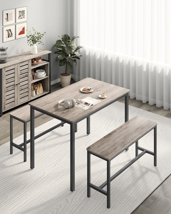 VASAGLE Masa de bar cu 2 banci, design industrial, 110x70x75cm, stejar sonoma