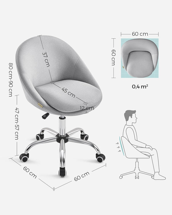 SONGMICS Scaun de birou ergonomic, inaltime reglabila, 60x60x(80-90) cm, gri