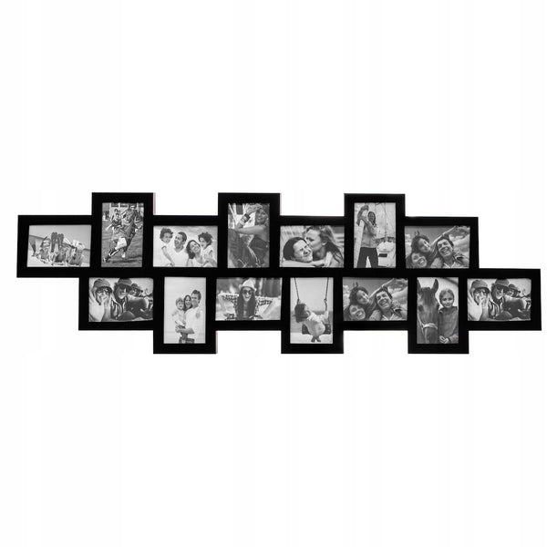 Rama foto de perete, colaj de 14 fotografii, 36x118cm, negru