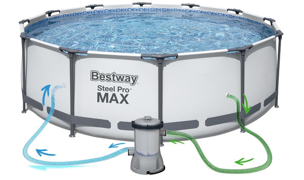 Piscina cadru metalic Bestway, 366x100cm, 9.150 litri, cu pompa de filtrare si scara