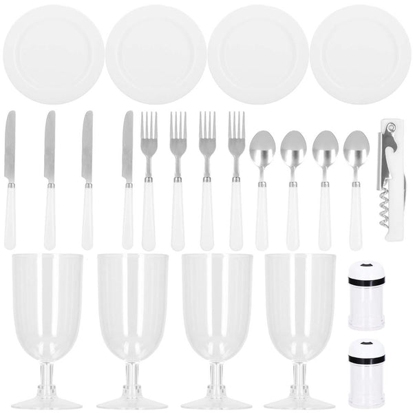 Cos de picnic echipat pentru 4 persoane Deluxe, din rachita, cu vesela si tacamuri, frigorific