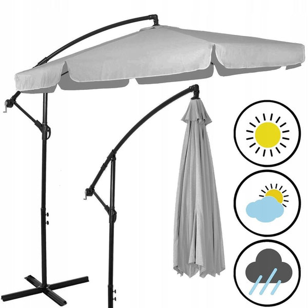 Umbrela de gradina cu brat lateral banana, cu husa, 300cm, gri deschis