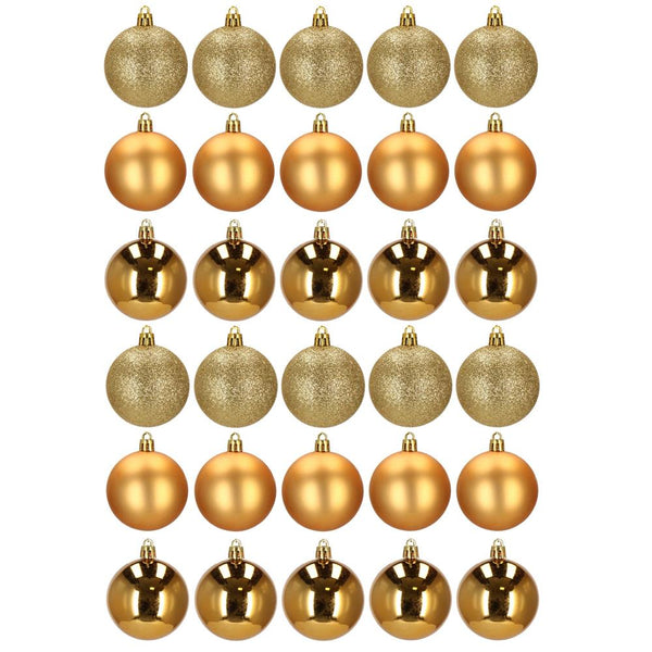 Set globuri de Craciun, 30 bucati, 3 modele, 6cm, auriu