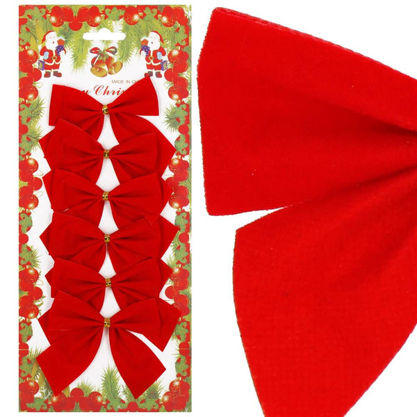 Set 6 ornamente pentru bradul de Craciun, fundita, 8cm, rosu