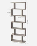 VASAGLE Biblioteca, raft cu 6 unitati de depozitare, pentru living, din lemn, 24x190x70cm, gri stejar