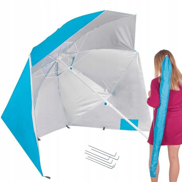 Umbrela tip cort de plaja XXL, cu 2 pereti laterali, BU14S, inaltime reglabila 140-220 cm, albastru
