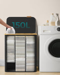 SONGMICS Cos de rufe textil, pliabil, cu 3 compartimente detasabile, 150L, 60x39x71 cm, negru