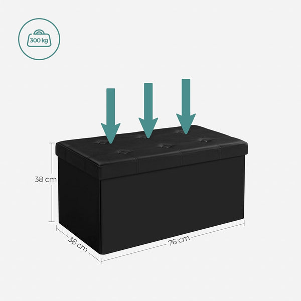 SONGMICS Taburet pliabil cu sezut moale, spatiu de depozitare 80litri, maxim 300kg, 76x38x38cm, negru