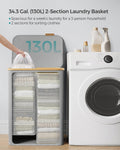 SONGMICS Cos de rufe textil, pliabil, cu 2 compartimente detasabile, 130L, 52x39x71 cm, gri