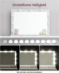 VASAGLE Masa de toaleta cu oglinda, iluminare LED, 2 sertare si 3 compartimente deschise, 80x40x140cm, modern, alb