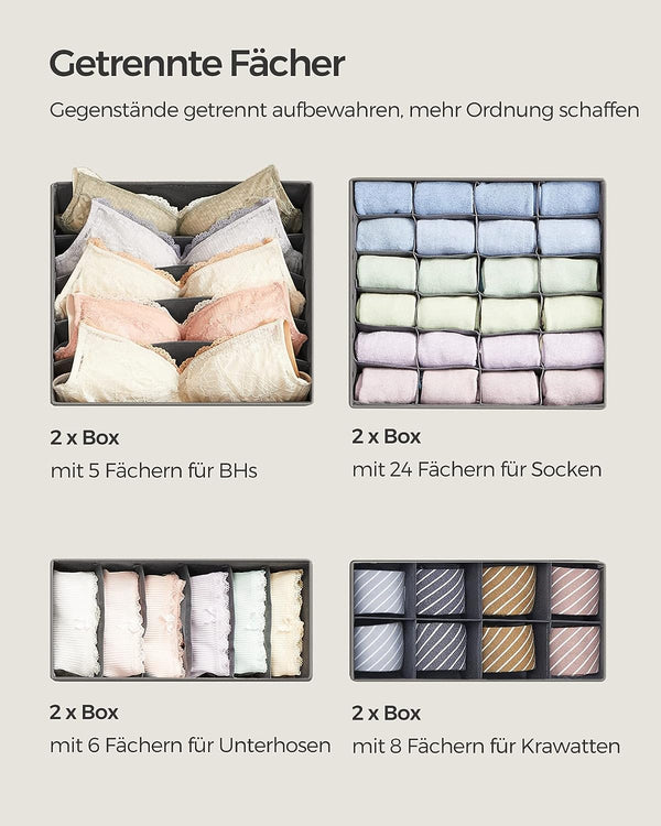 SONGMICS Organizatoare dulap sau sertar, set 8 cutii de depozitare a lenjeriei de corp, pliabile, 64x48x10cm, gri