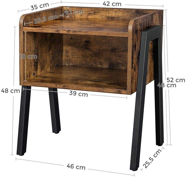 VASAGLE Noptiera cu compartiment de depozitare frontal deschis, MDF, 42x35x52cm, maro rustic