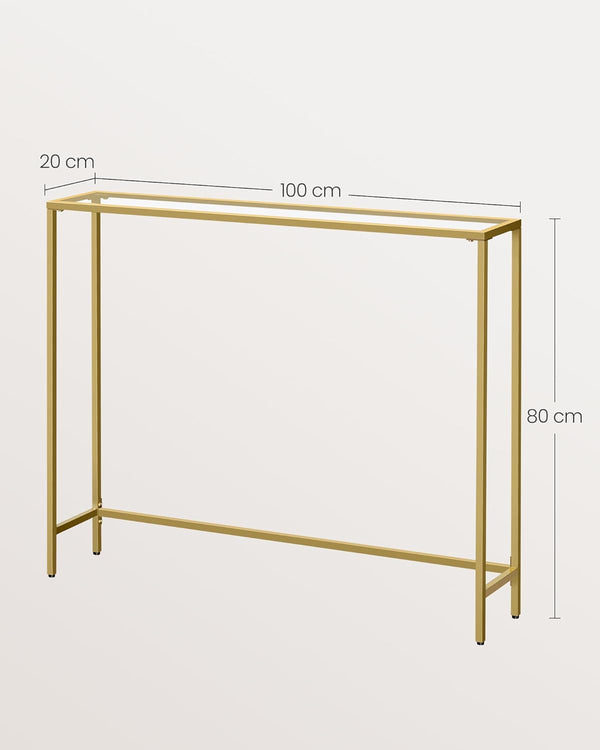 VASAGLE Masa de intrare, blat din sticla securizata, cadru metalic, 20x100x80 cm, auriu