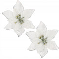 Set 10 ornamente pentru bradul de Craciun, stea Poinsettia, 13cm, gri argintiu