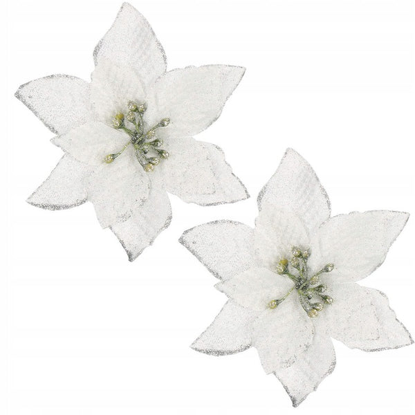 Set 10 ornamente pentru bradul de Craciun, stea Poinsettia, 13cm, gri argintiu