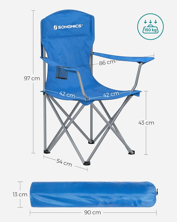 SONGMICS Set 2 scaune pliabile de camping sau pescuit, suport pahar, maxim 150kg, albastru