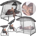Balansoar gradina 226x126x192 cm, 3 in 1 leagan, pat si relaxare, cu plasa anti-insecte, copertina reglabila, saltea si perne incluse, gri si maro