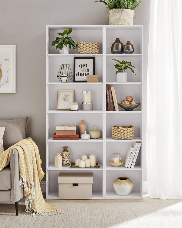 VASAGLE Biblioteca verticala 40x24x179 cm, 6 rafturi din care 4 reglabile, PAL alb mat