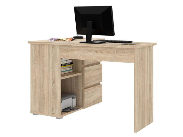 Birou colt Norge cu 3 sertare si 2 rafturi, 124x89x75 cm, stejar