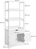 VASAGLE Dulap inalt baie cu 3 rafturi, 1 sertar si 1 dulap, din MDF, 60x33x154 cm, alb