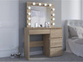 Masa de toaleta si machiaj Hollywood cu oglinda LED si 4 sertare, 94x43x140 cm, stejar