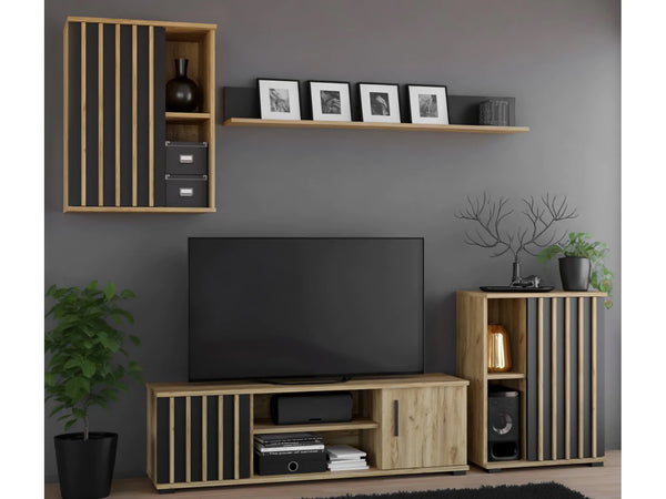 Comoda Montana 60 1D cu usa si 2 rafturi, 60x37x80 cm, craft si negru