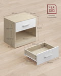VASAGLE Set 2 noptiere 39x28x41 cm, cu sertar si compartiment deschis, PAL bej natur si alb