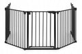 Bariera de siguranta pliabila 300x74 cm, 5 panouri si poarta cu blocare automata, metal si plastic, neagra