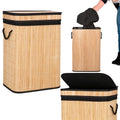 Cos de rufe din bambus cu capac, sac detasabil, volum 72L, 42x33x60cm, maro
