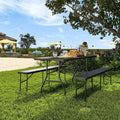 Set masa cu 2 banci pliabile tip valiza pentru gradina, camping sau evenimente, 180x70x74cm, negru