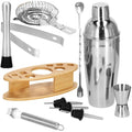 Set Cocktail Shaker Kit pentru barmani 550ml, KI24, suport bambus, 11 piese