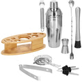 Set Cocktail Shaker Kit pentru barmani 550ml, KI24, suport bambus, 11 piese
