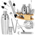 Set Cocktail Shaker Kit pentru barmani 550ml, KI24, suport bambus, 11 piese