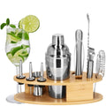 Set Cocktail Shaker Kit pentru barmani 550ml, KI24, suport bambus, 11 piese
