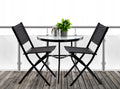 Set mobilier gradina sau balcon, masa semirotund sticla cu 2 scaune pliabile, negru