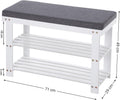 SONGMICS Banca pentru pantofi din bambus, 2 niveluri, cu perna, sarcina 150 kg, 71x29x49 cm, alb si gri