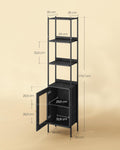 VASAGLE Biblioteca cu 6 etaje, cadru metalic, usa cu efect ratan Boho, 30x40x175 cm, negru