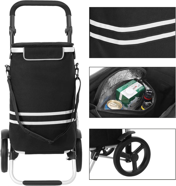 SONGMICS Carucior de cumparaturi piata, pliabil, compartiment frigorific, multifunctional, 44x35x100 cm, negru