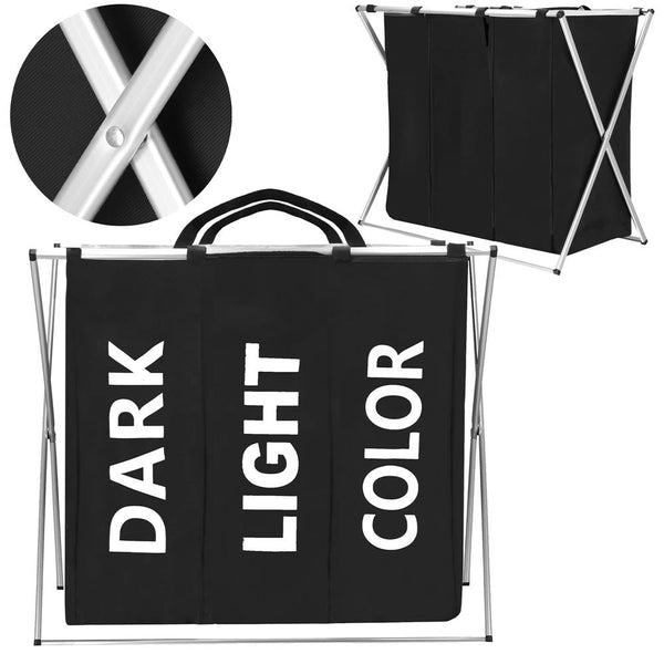 Cos de rufe cu 3 compartimente, cadru aluminiu, 68x40x60cm, 146 litri, negru